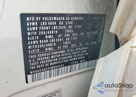 2014 Volkswagen Tiguan S z USA, uszkodzony, nr VIN WVGAV3AX7EW058433